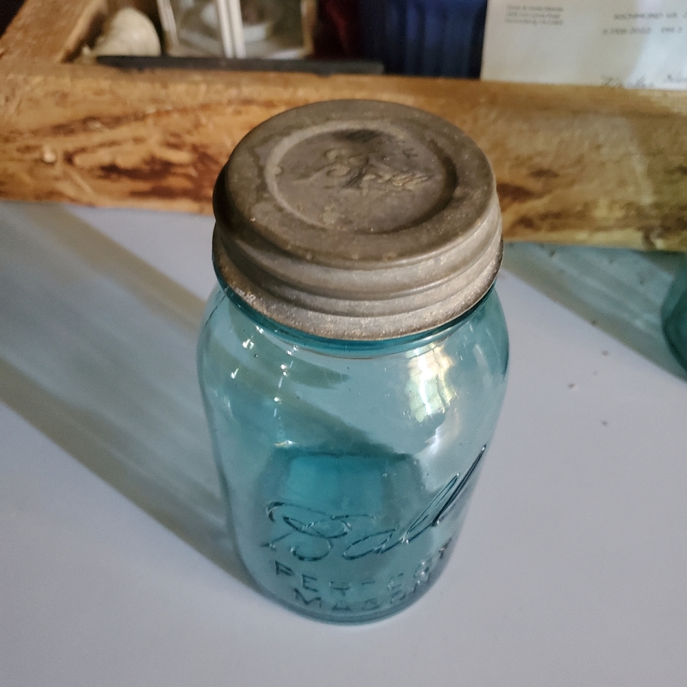 Vintage green ball Mason jar